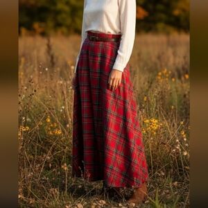 Bechamel 14 Rayon Maxi Plaid Red Green With Pockets Pleated